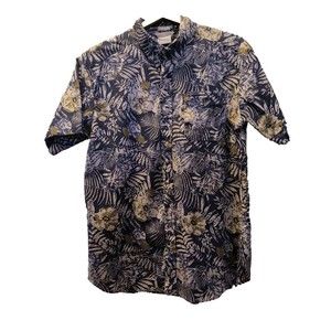 Columbia Shirt Mens Medium Regular Fit Short Sleeve Button Up Palm Leaf Hawaiian